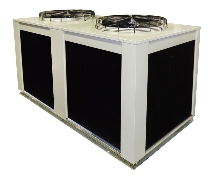 A large air conditioner featuring two fans positioned on the top for enhanced cooling efficiency.