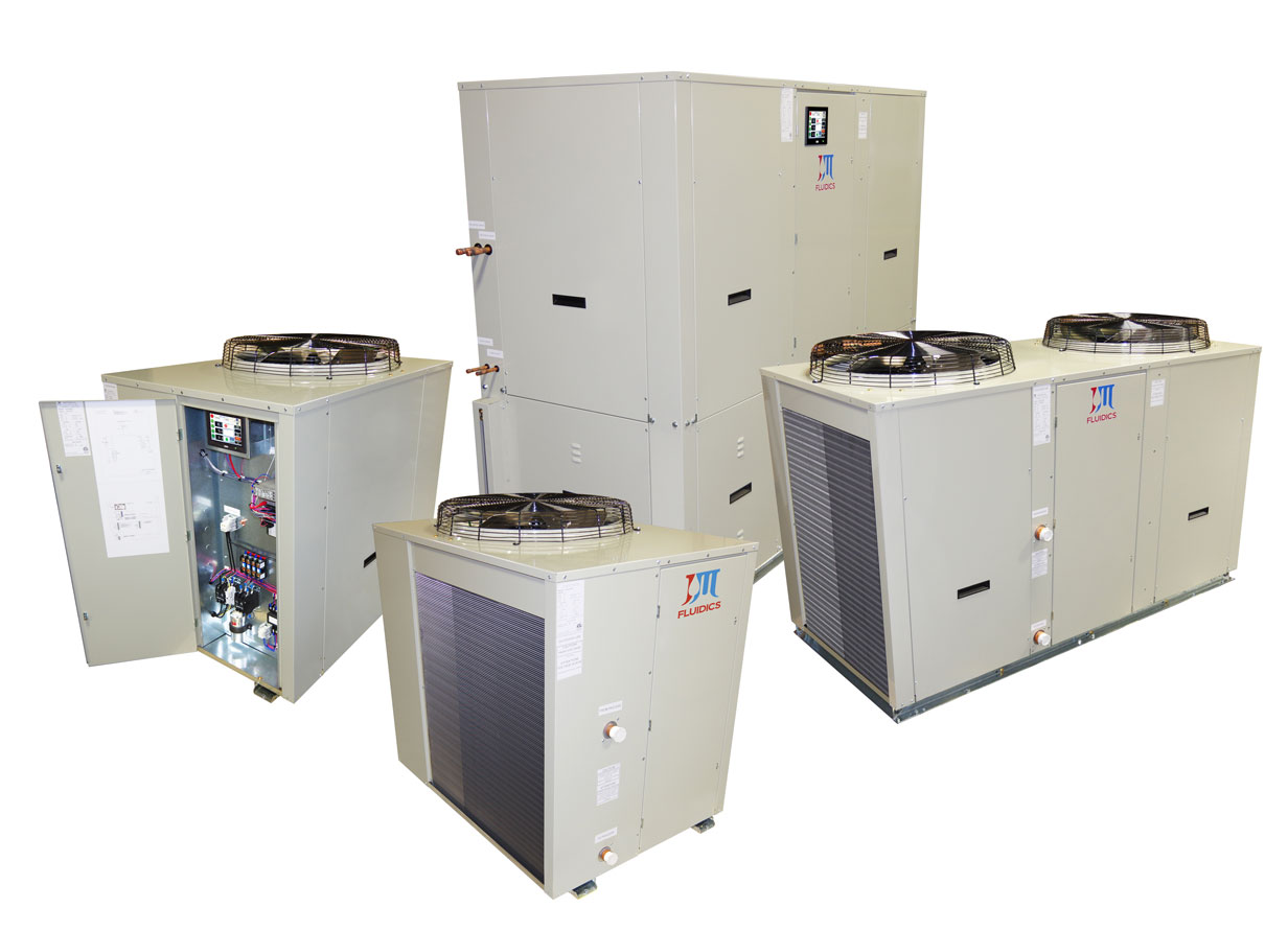 Industrial air-cooled process chillers. Packaged and split-system chillers offered in single, dual, and quad circuit motors.